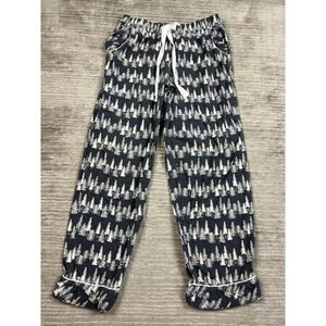 Covington Pajama Pants Womens L Gray White Pine Tree Print Ruffle Hem Cotton